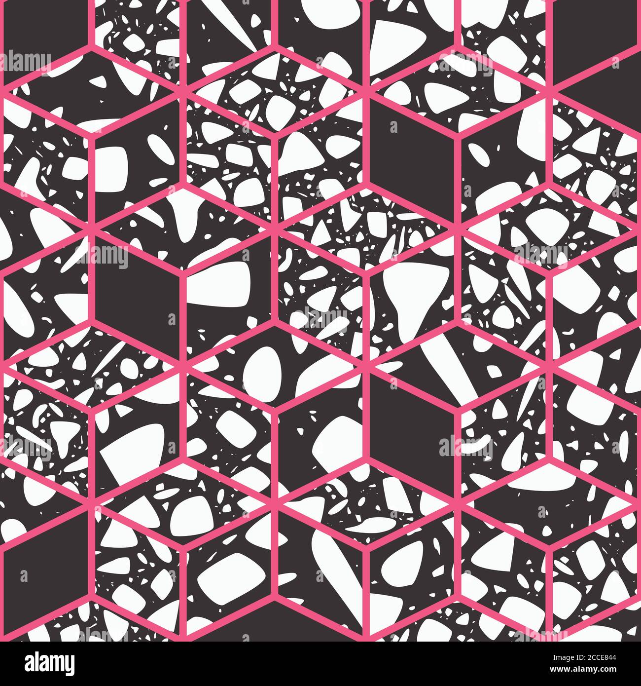 Terrazzo seamless pattern design with hand drawn rocks with honeycomb ...