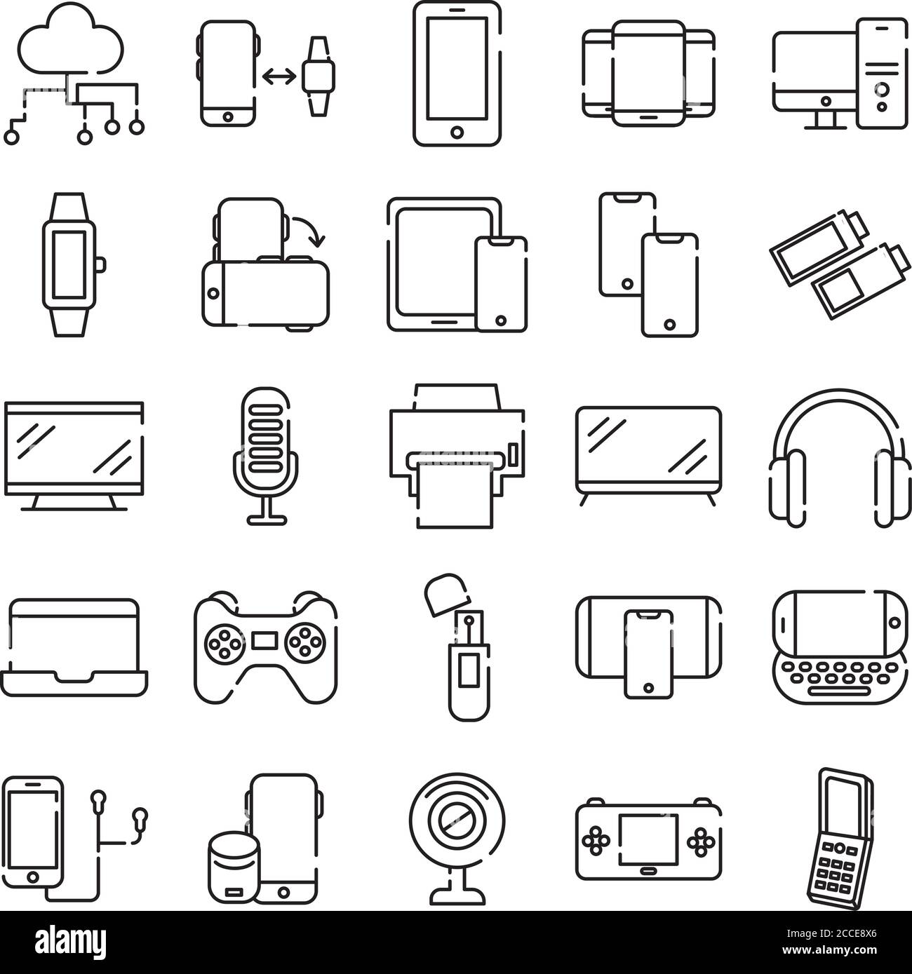 bundle of twenty five devices electronics set collection icons vector illustration design Stock Vector