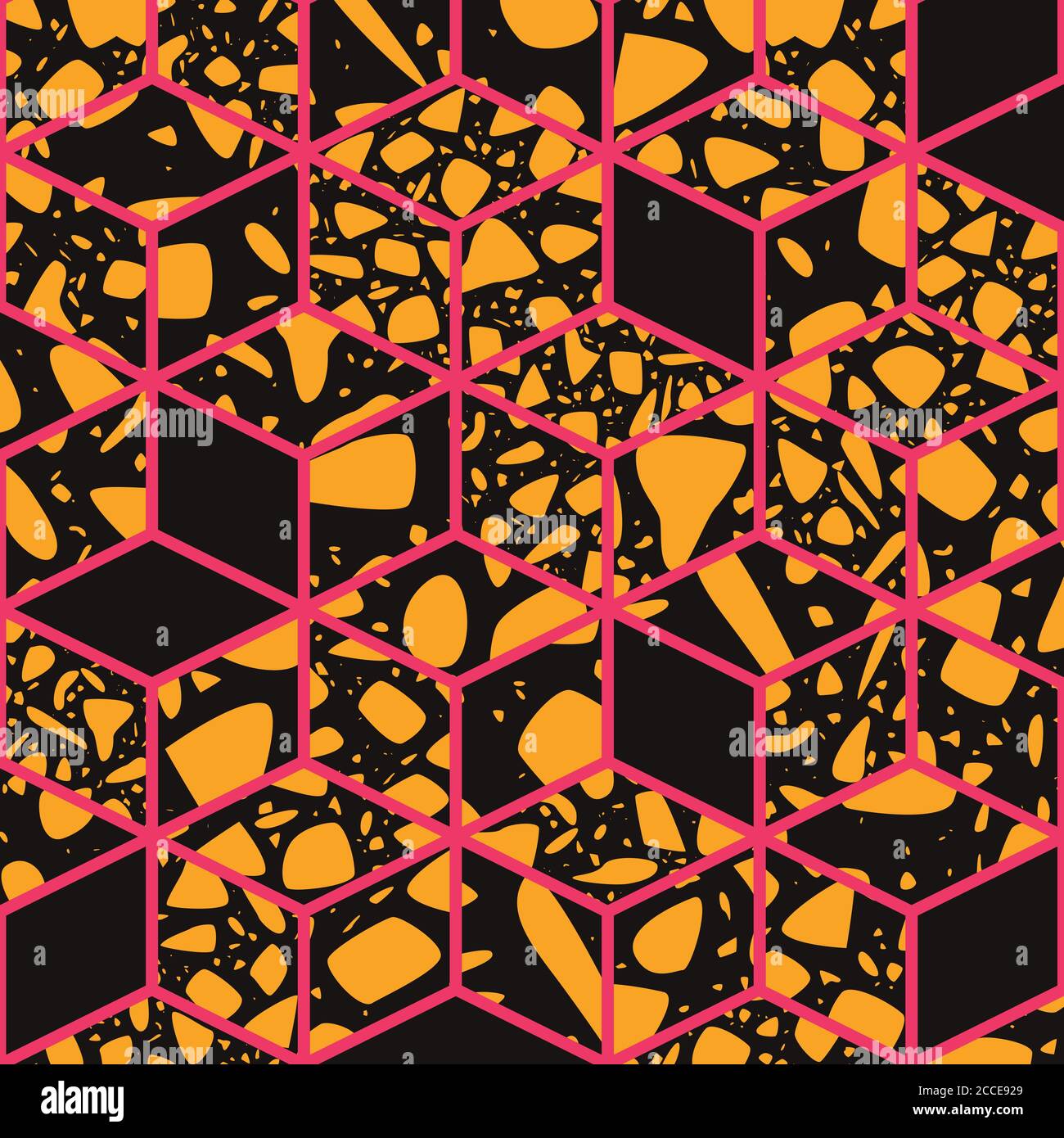 Terrazzo seamless pattern design with hand drawn rocks with honeycomb ...