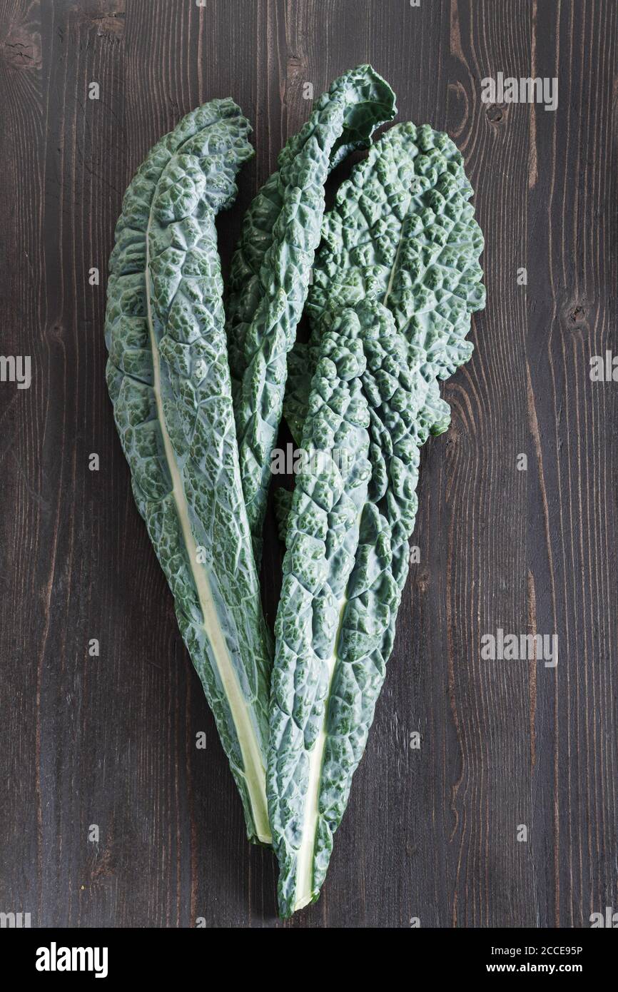 Lacinato kale leaves on table Stock Photo