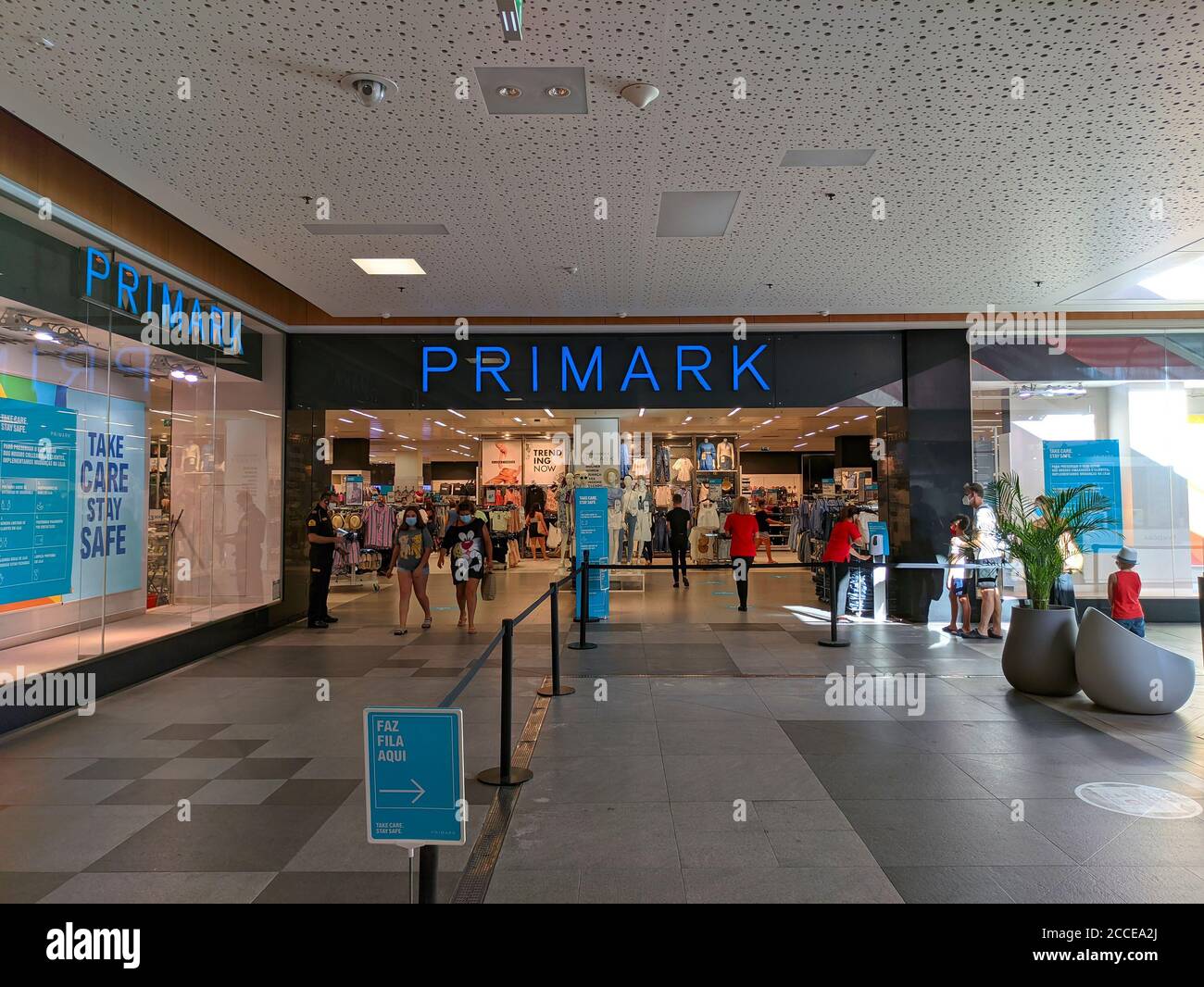 Portimao, Portugal - July 11, 2020: Access control in Primark fashion retailer inside a mall in Portimao, Algarve, Portugal Stock Photo
