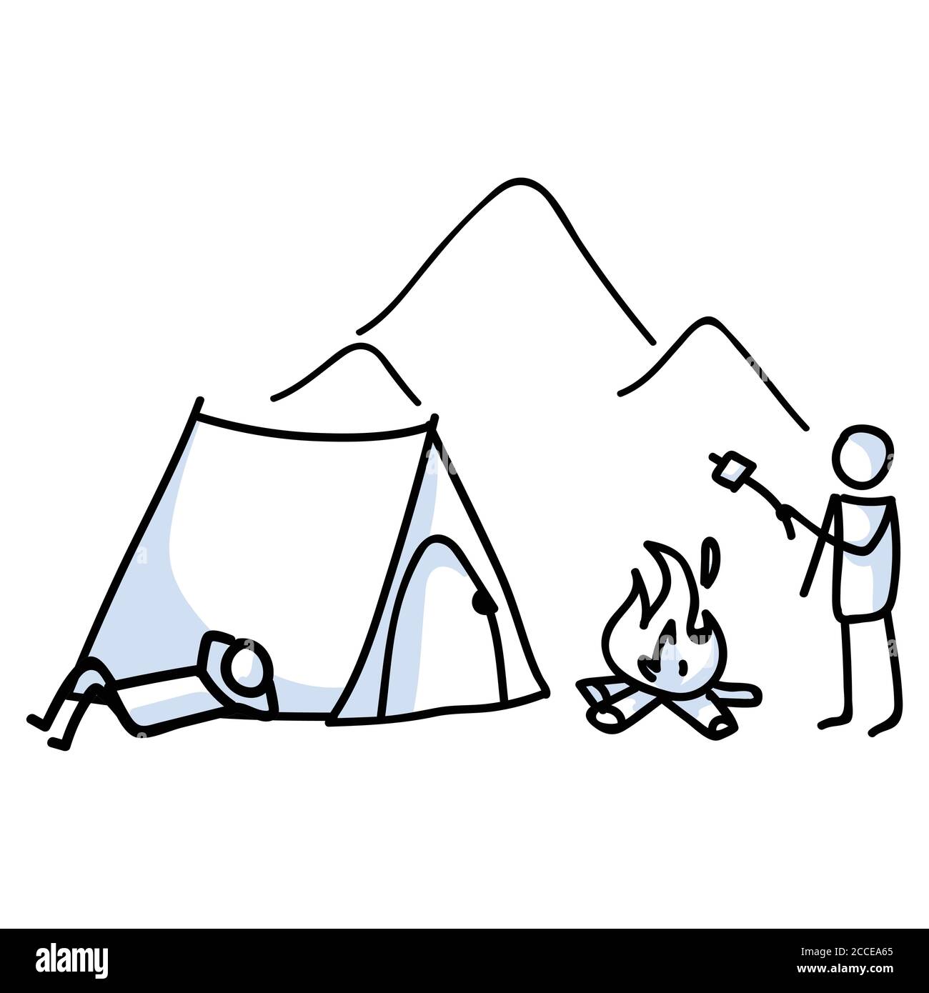 Hand drawn stickman camping tent and campfire concept. Simple outdoor  vacation doodle icon for staycation, family travel adventure clipart. Simple  Stock Vector Image & Art - Alamy