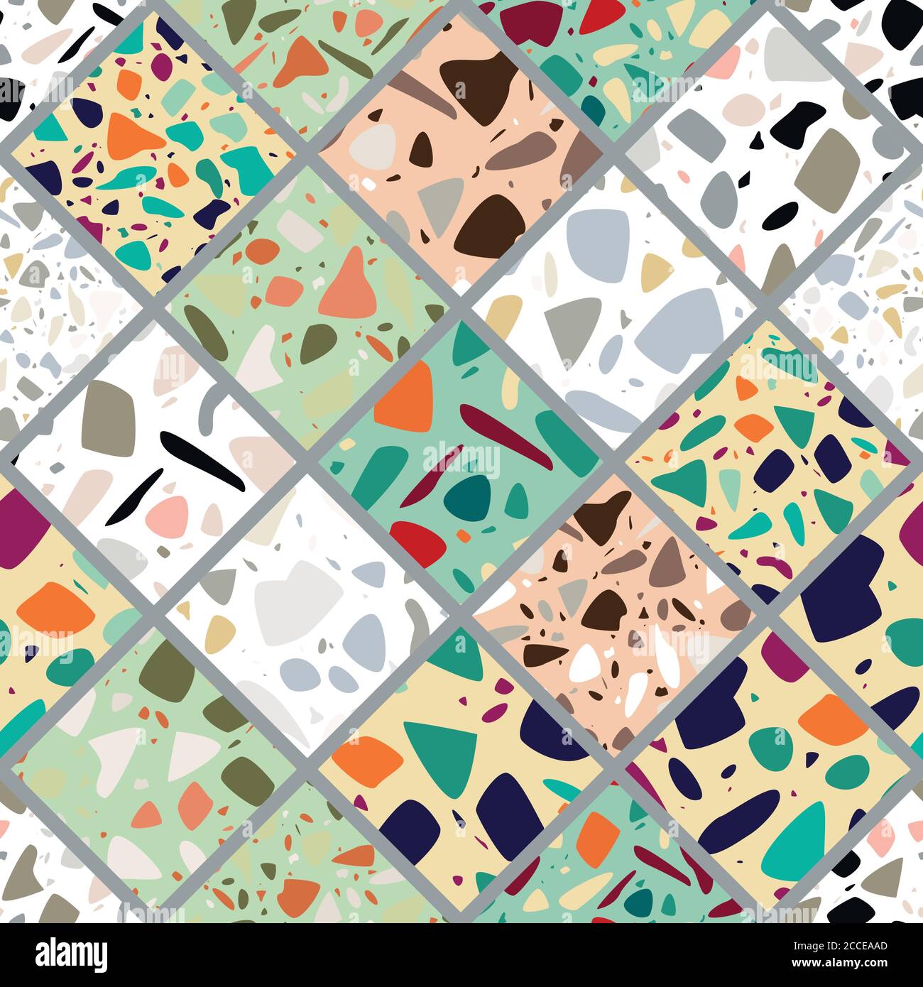 Terrazzo seamless pattern design with hand drawn rocks. Abstract modern ...
