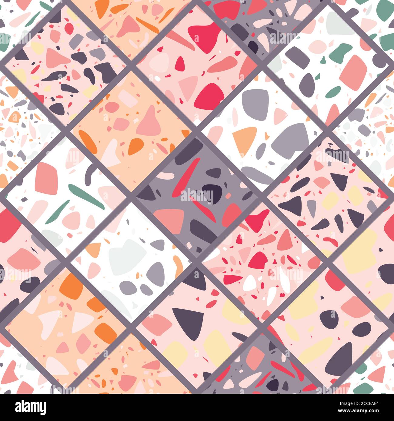 Terrazzo seamless pattern design with hand drawn rocks. Abstract modern ...