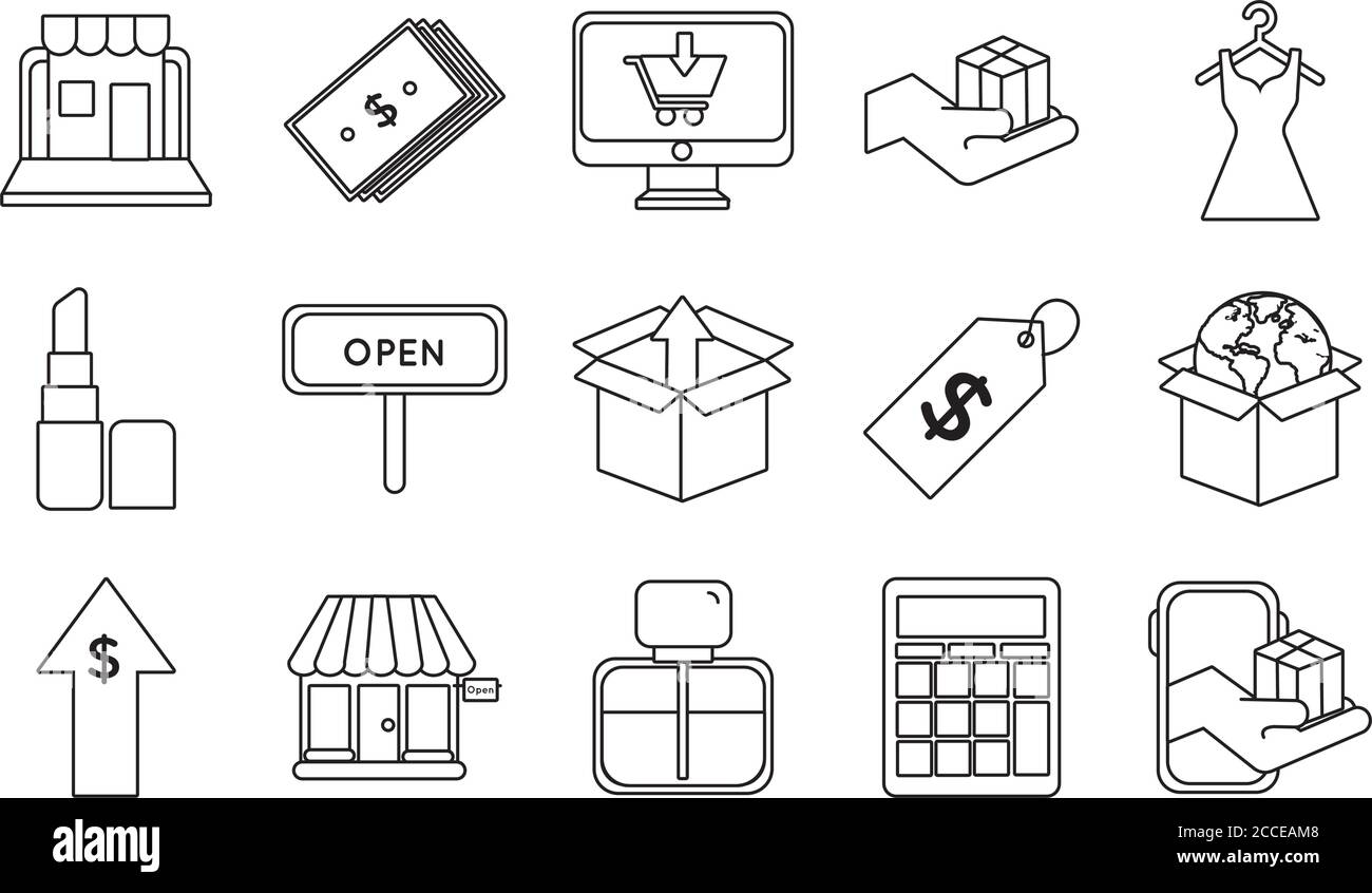 bundle of fifteen shopping set icons vector illustration design Stock ...