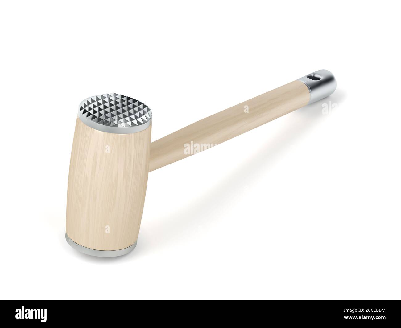 Wooden meat hammer on white background Stock Photo