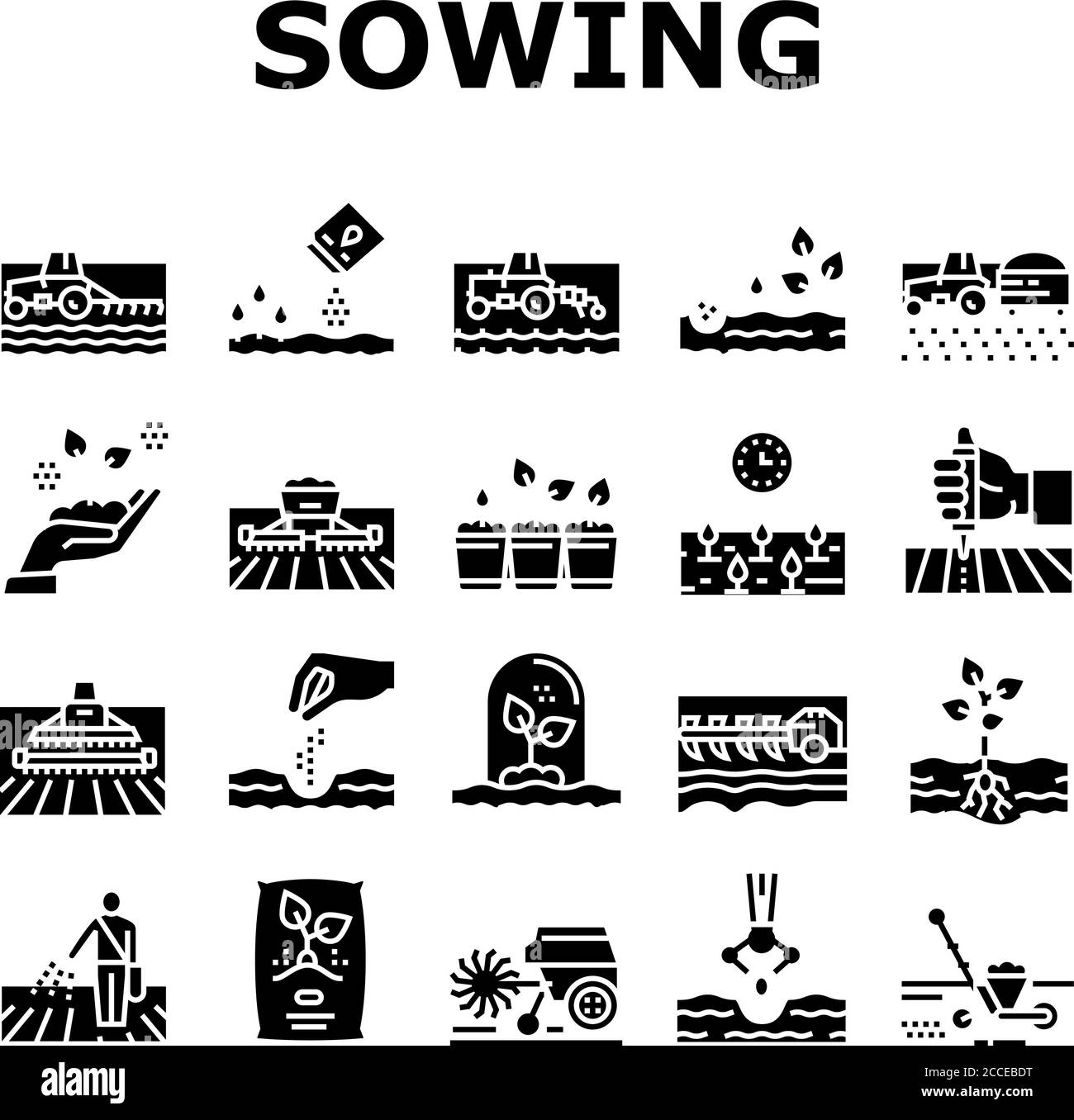 Sowing Agricultural Collection Icons Set Vector Stock Vector Image ...