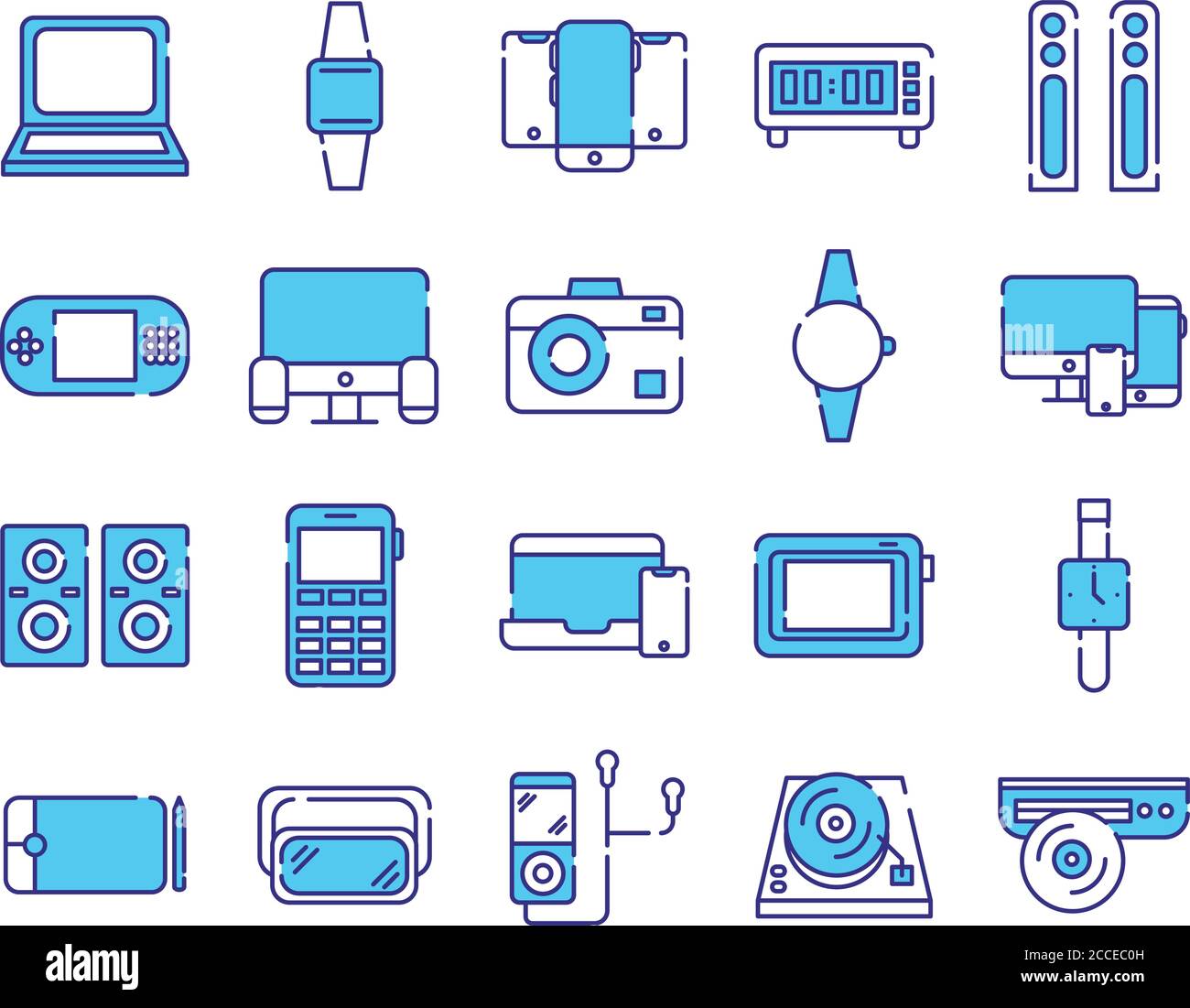 bundle of twenty devices electronics set icons vector illustration design Stock Vector