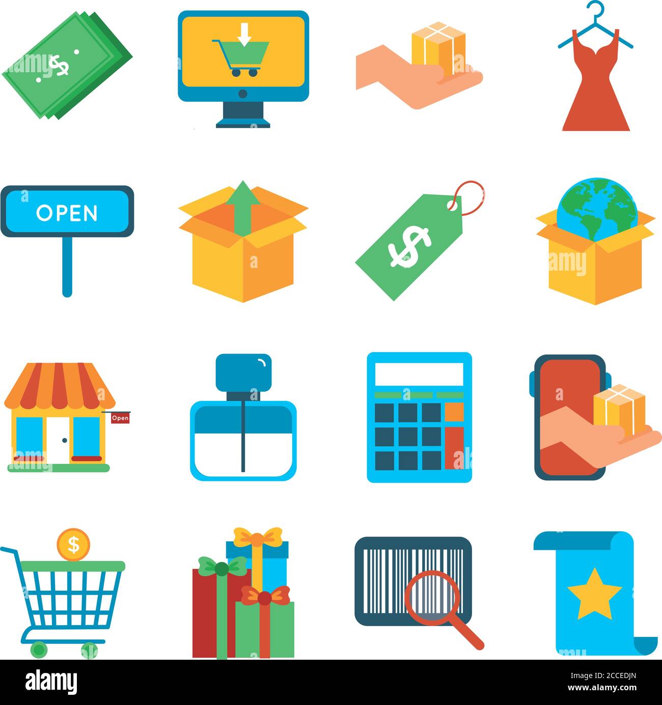 bundle of sixteen shopping set icons vector illustration design Stock ...