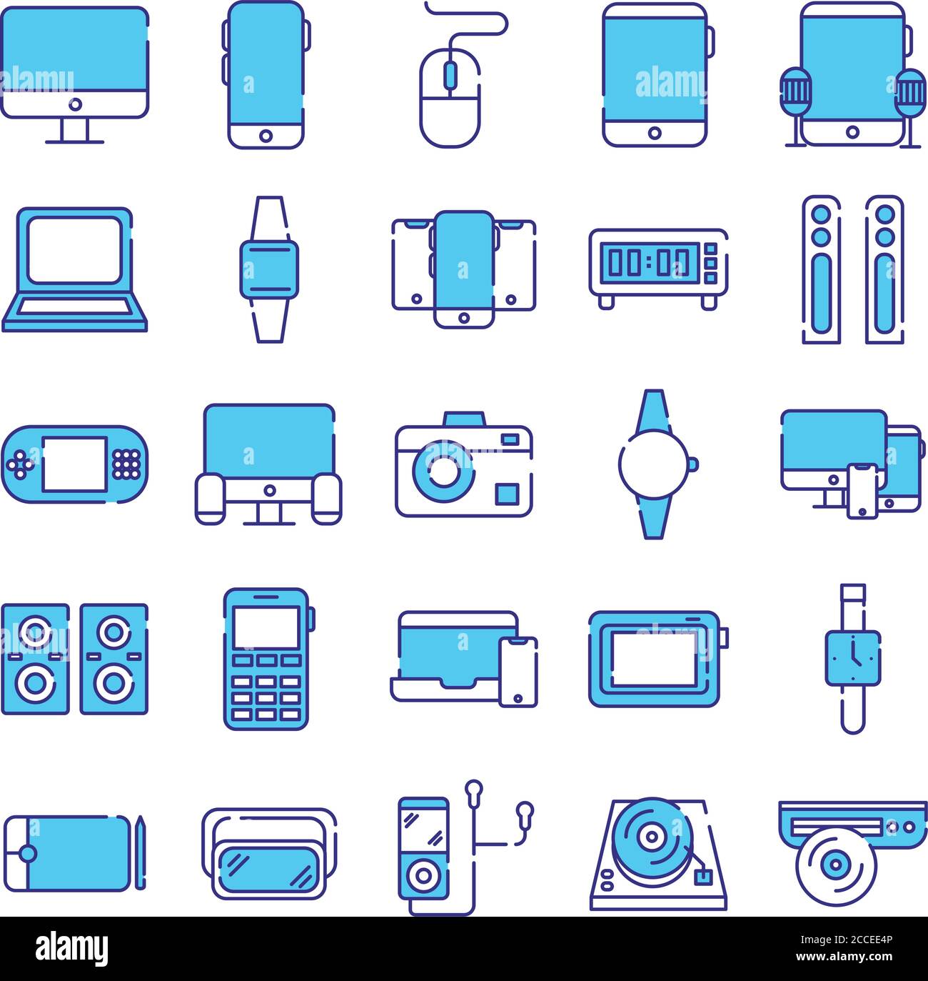 bundle of twenty five devices electronics set icons vector illustration design Stock Vector