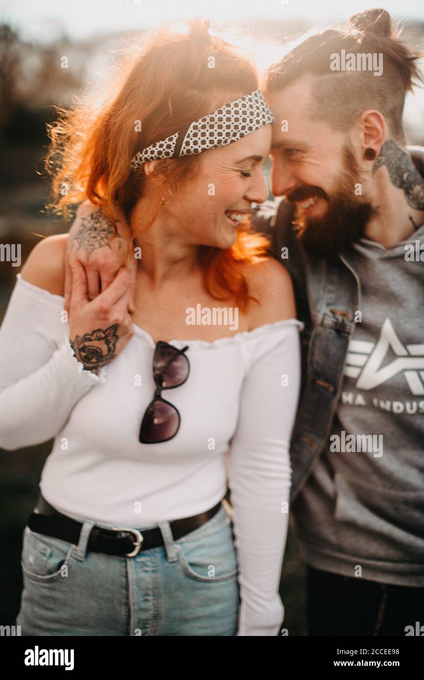 young hipster couple in love Stock Photo