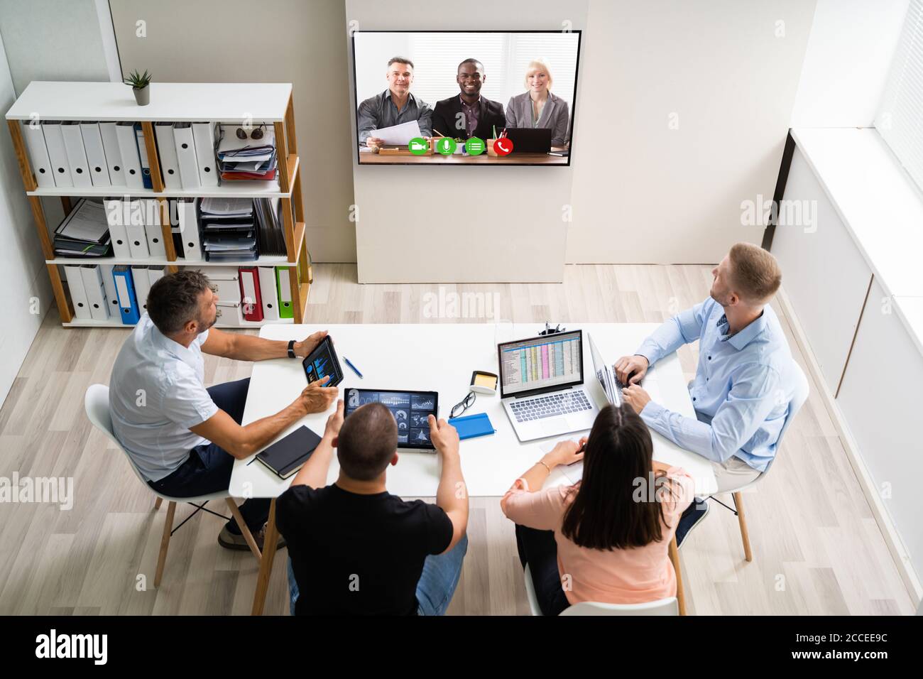 Online Video Conference Training Business Meeting In Office Stock Photo