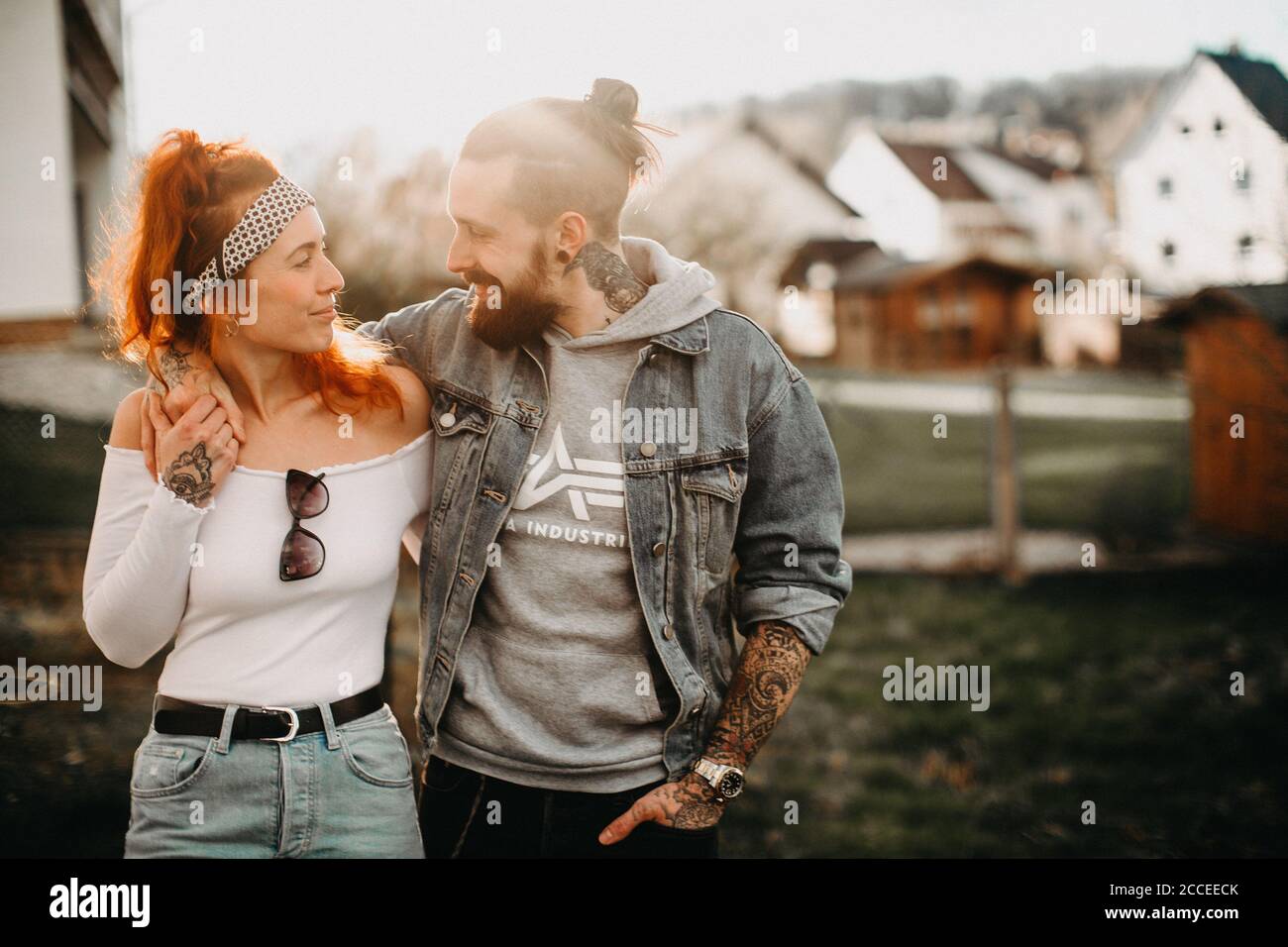 young hipster couple in love Stock Photo