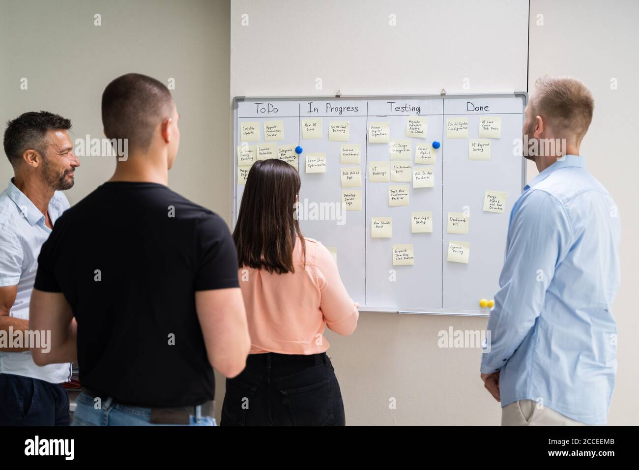 Kanban White Board Task Plan. Scrum Business Management Stock Photo