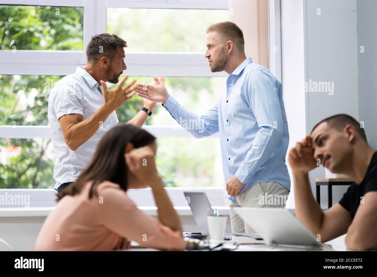 Pressure At Workplace In Office. Bully Boss Conflict Stock Photo - Alamy