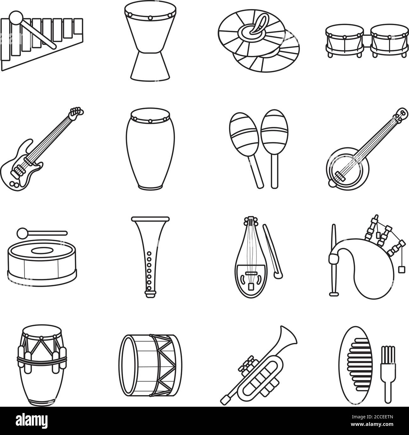 bundle of sixteen musical instruments set collection icons vector ...