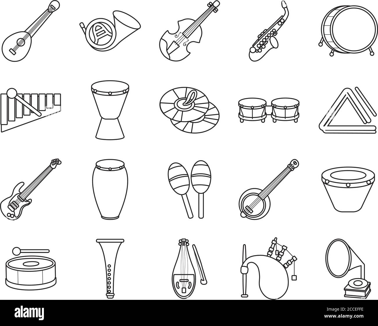 bundle of twenty musical instruments set collection icons vector ...