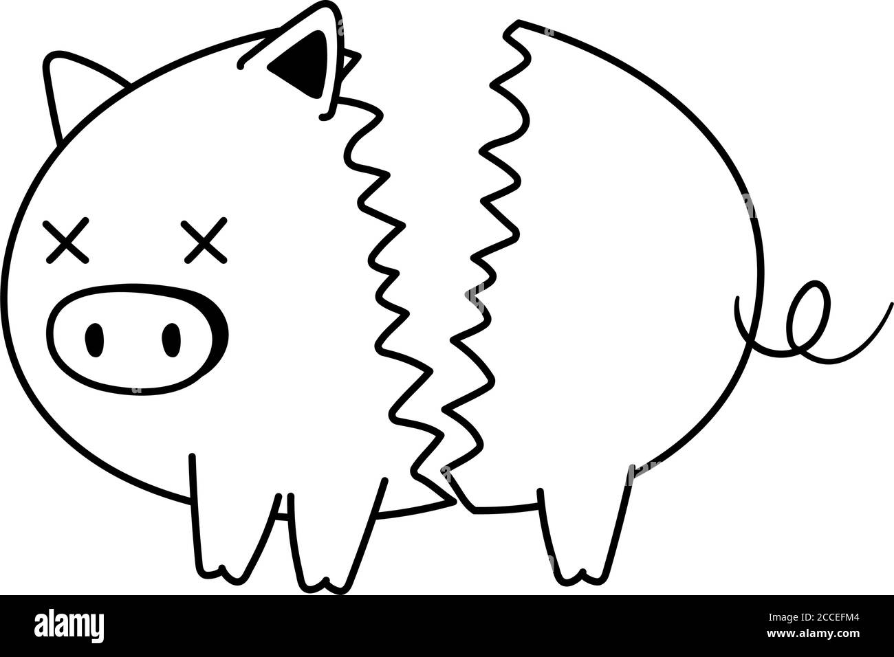 bankruptcy broken piggy bank crisis isolated icon white background line ...