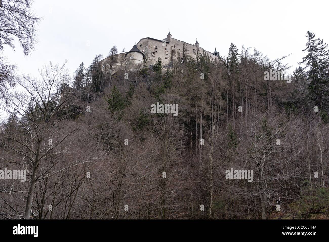 Europe, Austria, Salzburg State, Werfen, view of Hohenwerfen Castle in Salzburg State Stock Photo