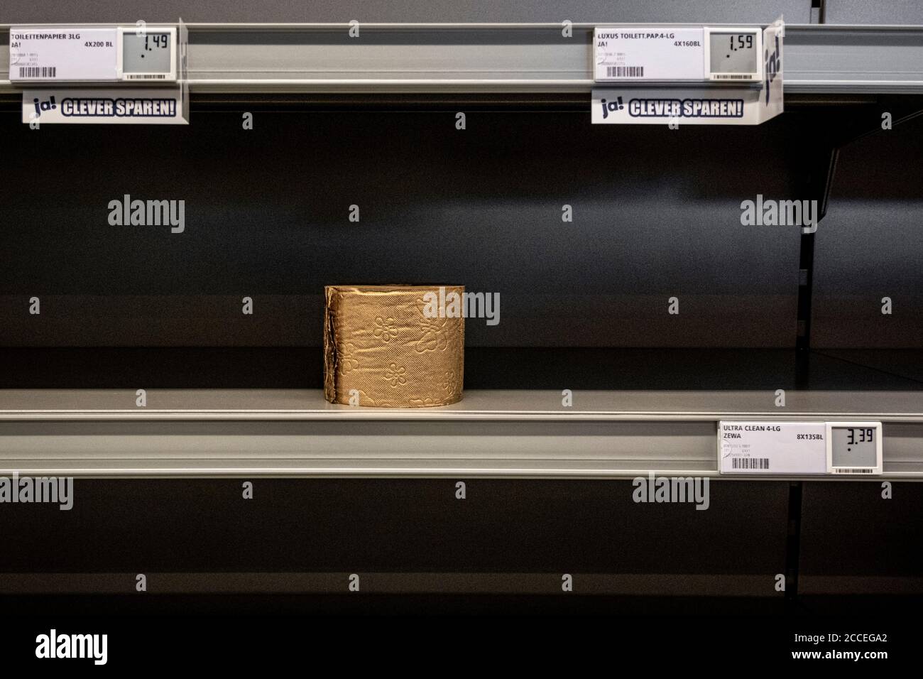 Golden toilet paper on empty shelf Stock Photo Alamy