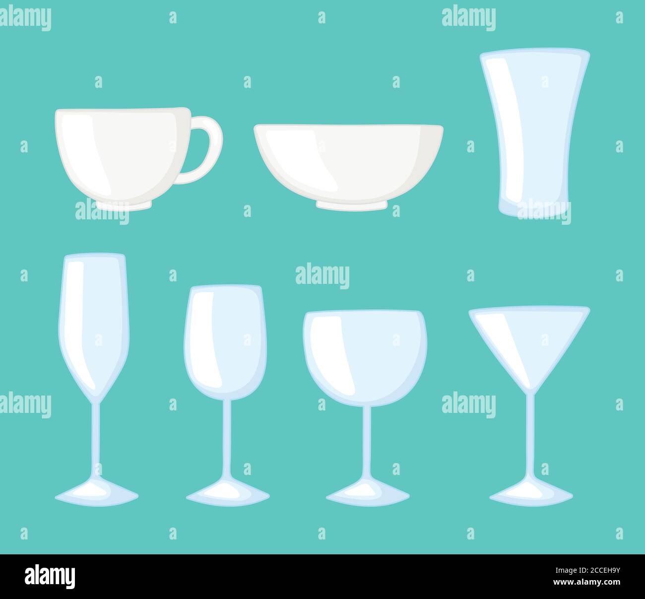 plastic or glass cups bottles mockups, kitchen glassware utensils icons