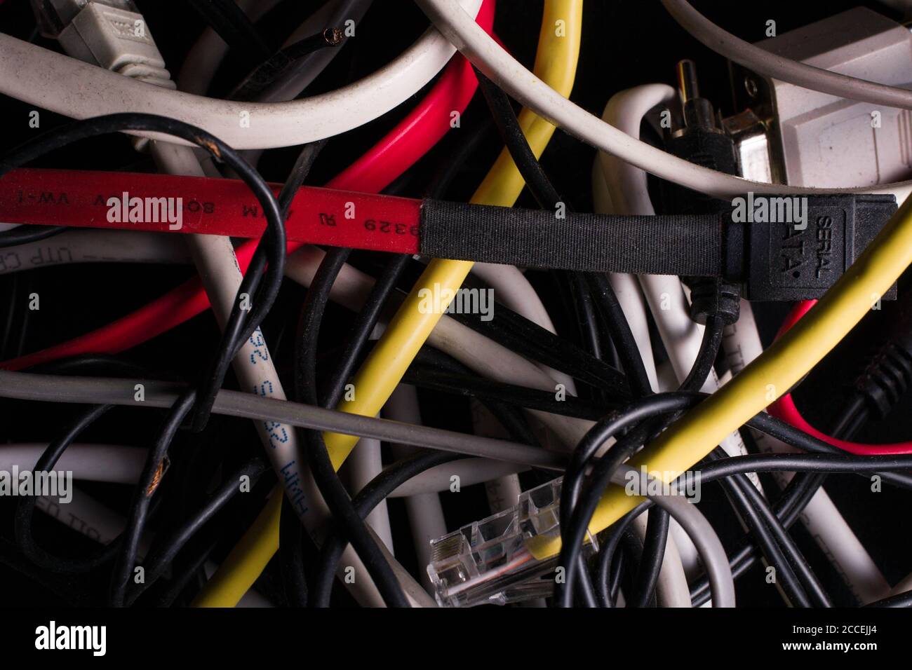Close up of a bunch of colourful computer wires Stock Photo
