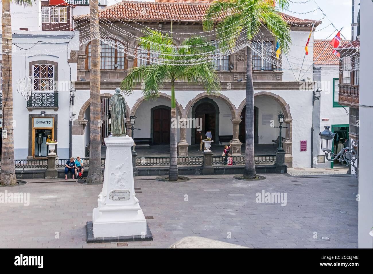 Santa Cruz de la Palma, Spain - November 12, 2019: Plaza de Espana in historic city centre with the Ayuntamiento the most important civil building on Stock Photo