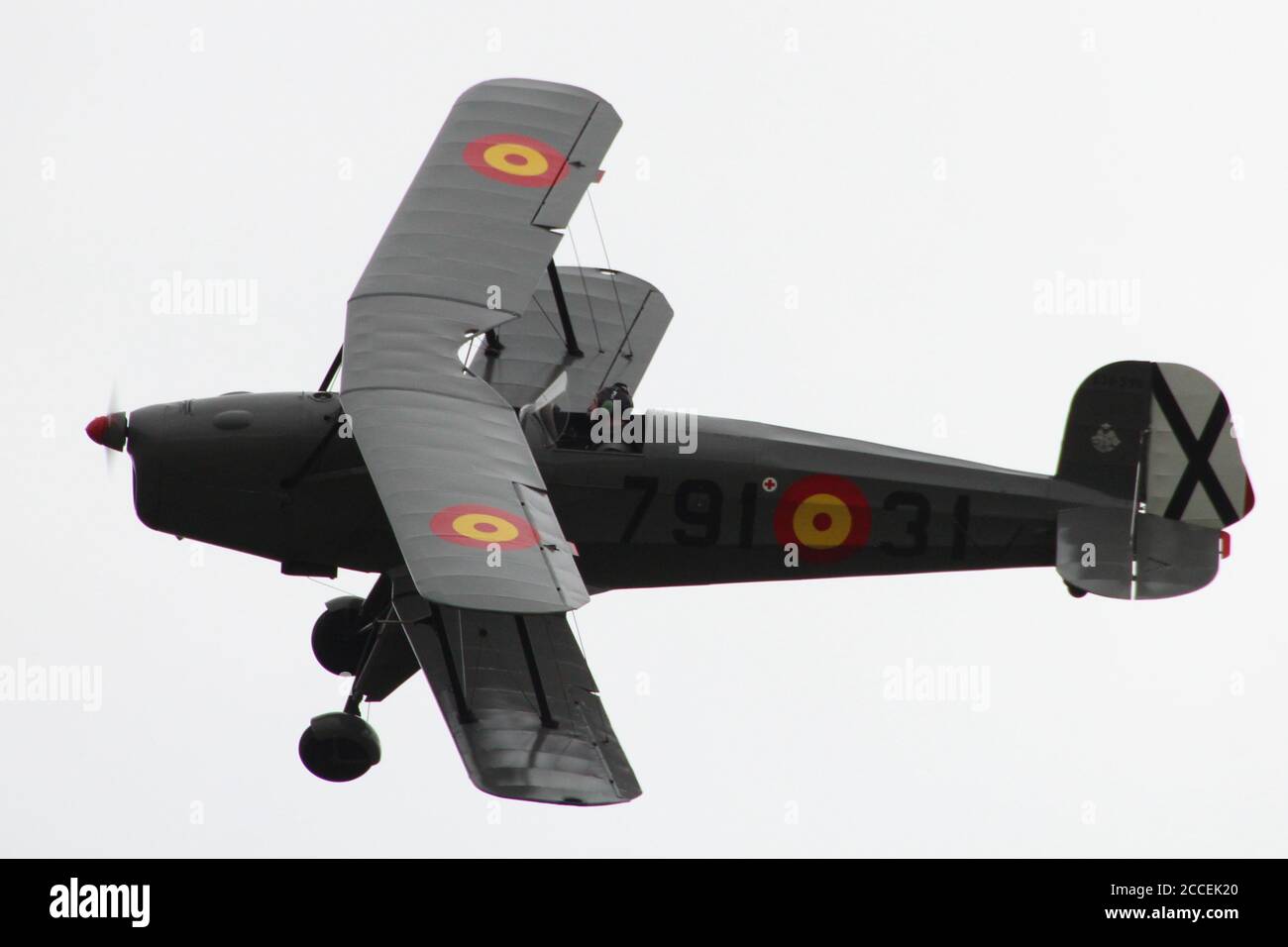 G-CGTX, a privately-owned CASA 1.131E-2000 wearing Spanish Air Force colours, displaying at the East Fortune Airshow in 2016. Stock Photo