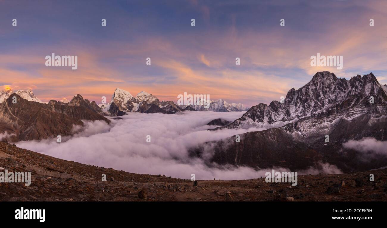 View From Gokyo Ri Mount everest lhotse sunset hi-res stock photography and images - Alamy