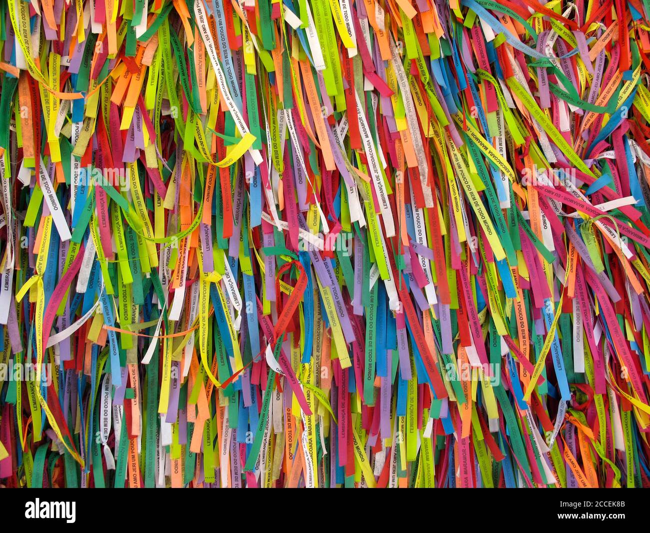 Jericoacoara, Ceara / Brazil - January, 20, 2020 - several colored ribbons and messages used by tourists as a travel souvenir in Jericoacoara, Ceara, Stock Photo