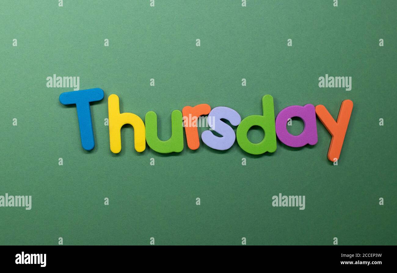 Word Thursday written with color sponge Stock Photo Alamy