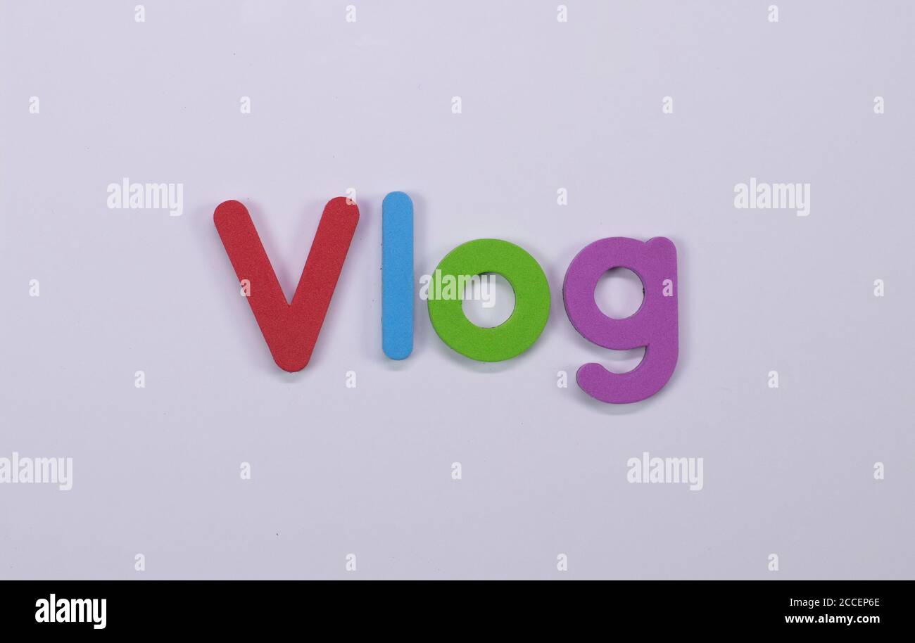 Word Vlog written with color sponge Stock Photo