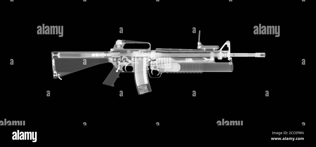 M16 rifle with M203 grenade launcher, X-ray Stock Photo