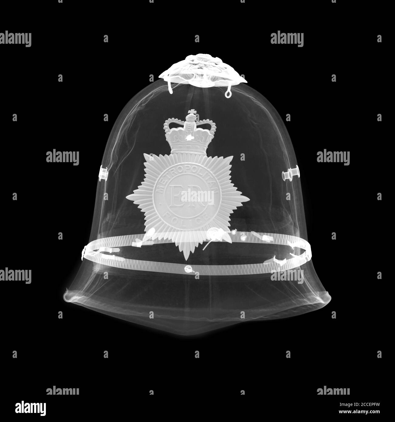 Police helmet, X-ray Stock Photo