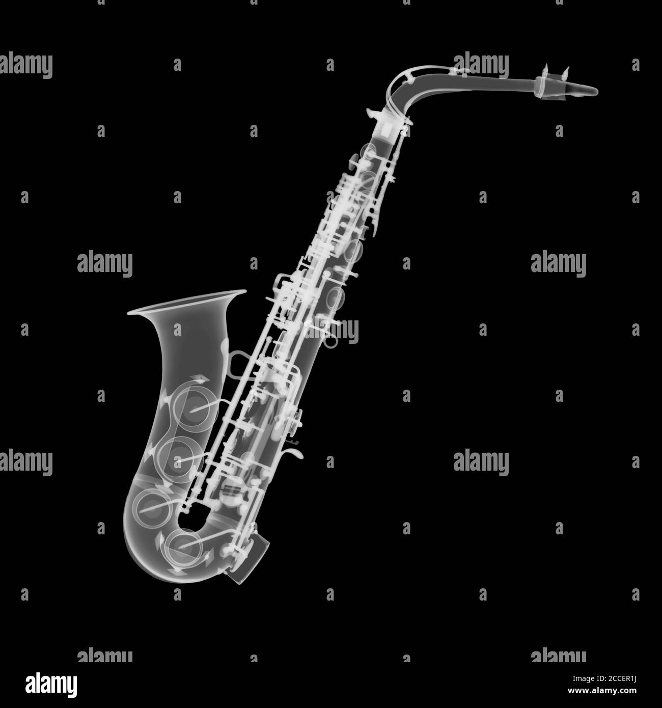 Brass saxophone, X-ray Stock Photo