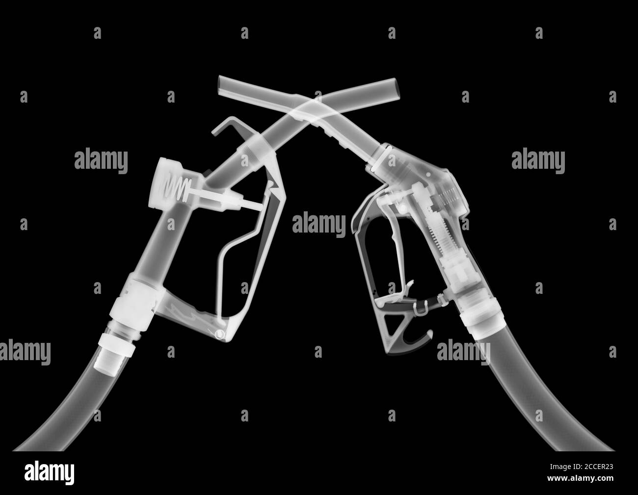 Two petrol hand pumps, X-ray Stock Photo