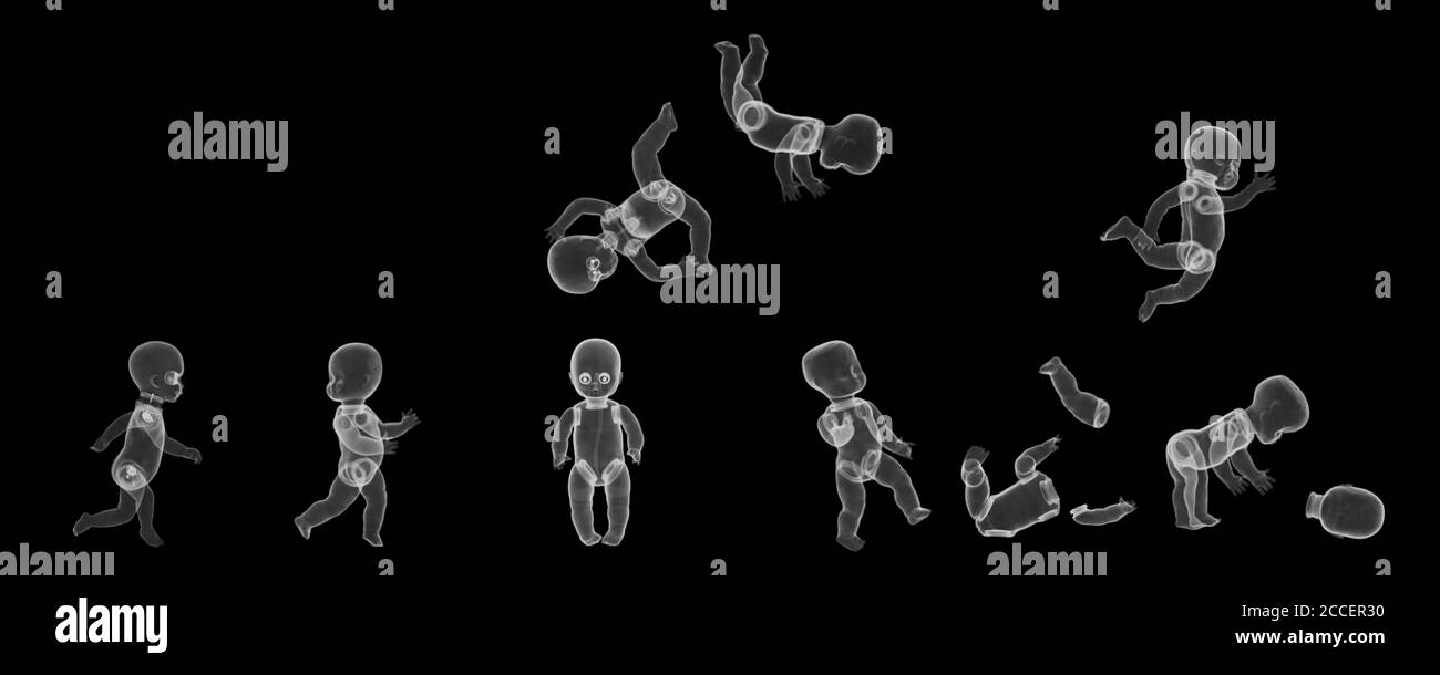 Plastic baby doll toys, X-ray Stock Photo