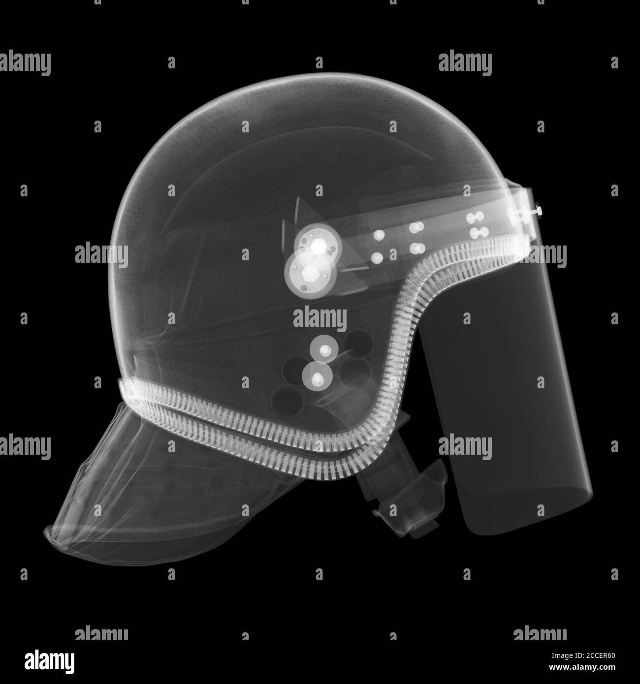 Police riot helmet, X-ray Stock Photo