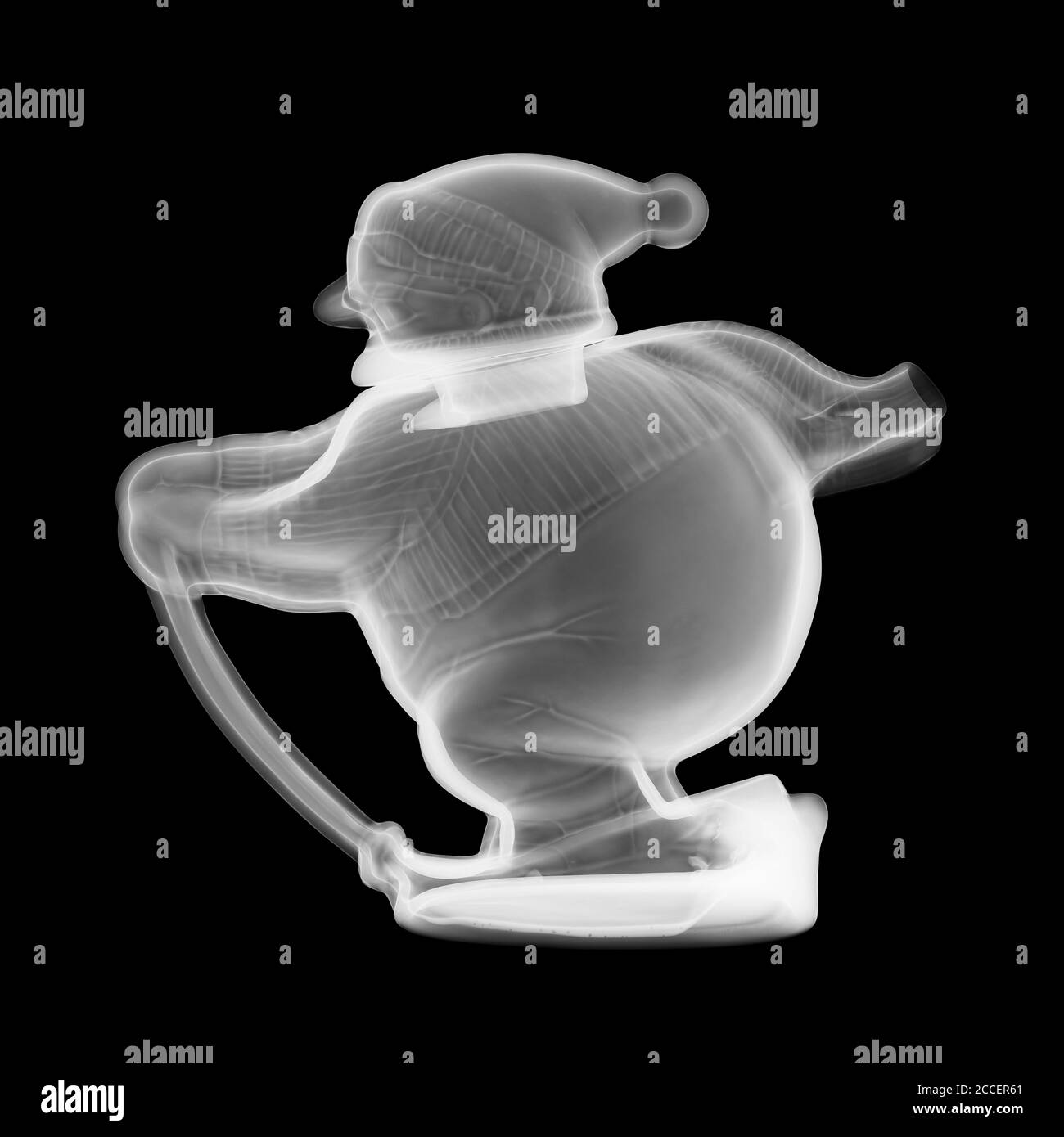 Ski snowman teapot, X-ray Stock Photo