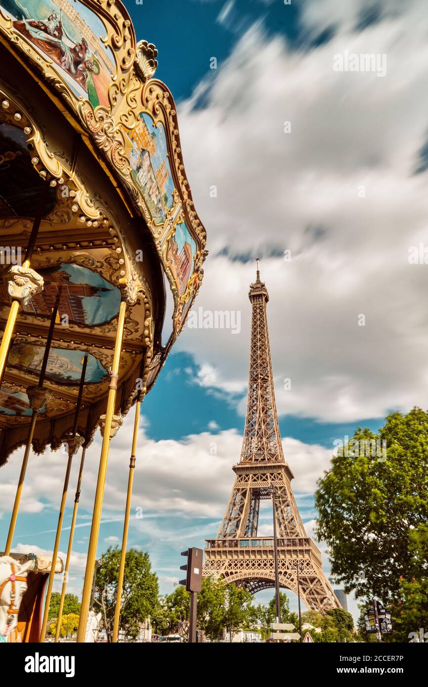 Europe, France, Paris, Eiffeltower, La tour Eiffel, champ de mars,7. Arrondissement, carousel Stock Photo