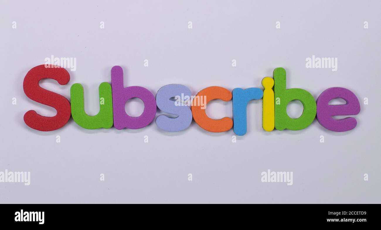 Word 'Subscribe' written with color sponge Stock Photo
