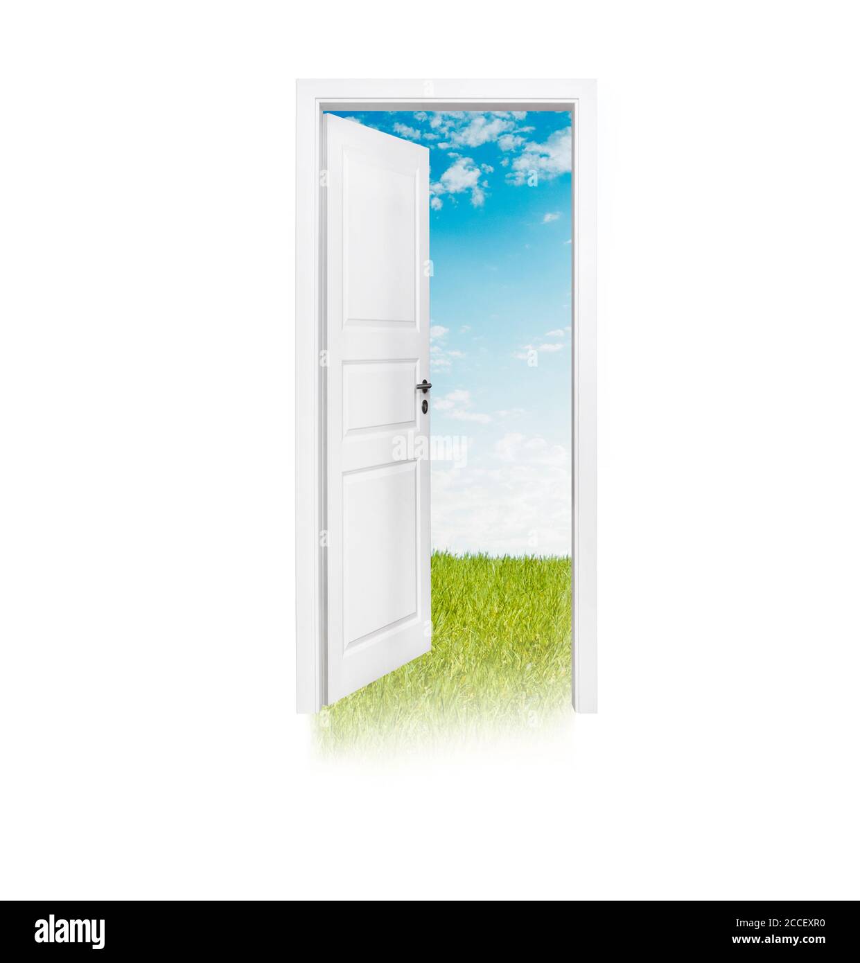 Door outside in a meadow Stock Photo