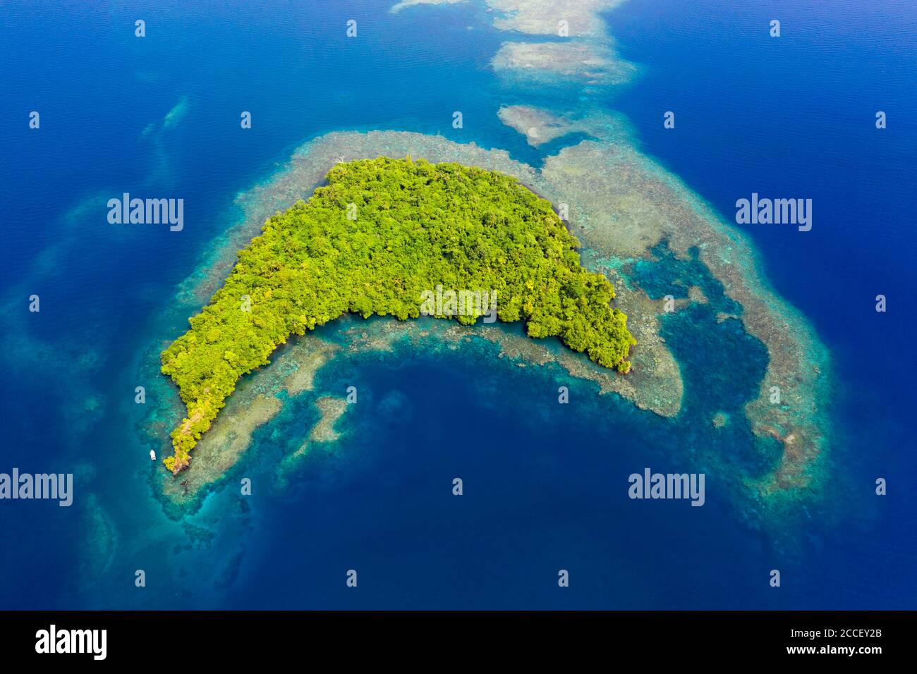 Aerial View of Restorf Island, Kimbe Bay, New Britain, Papua New Guinea Stock Photo