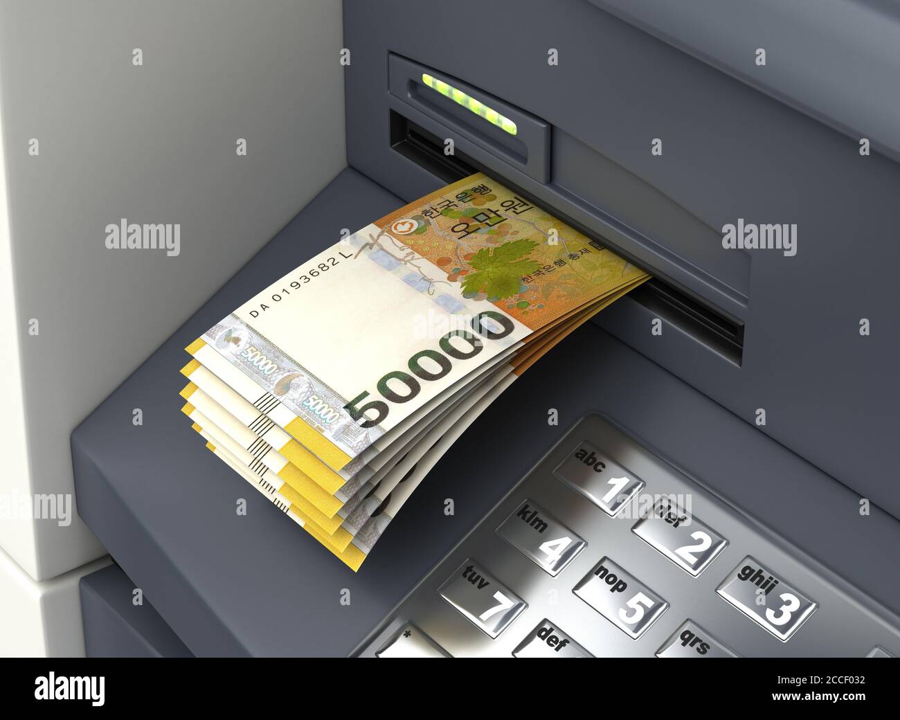 Withdrawal South Korean Won From The ATM Stock Photo