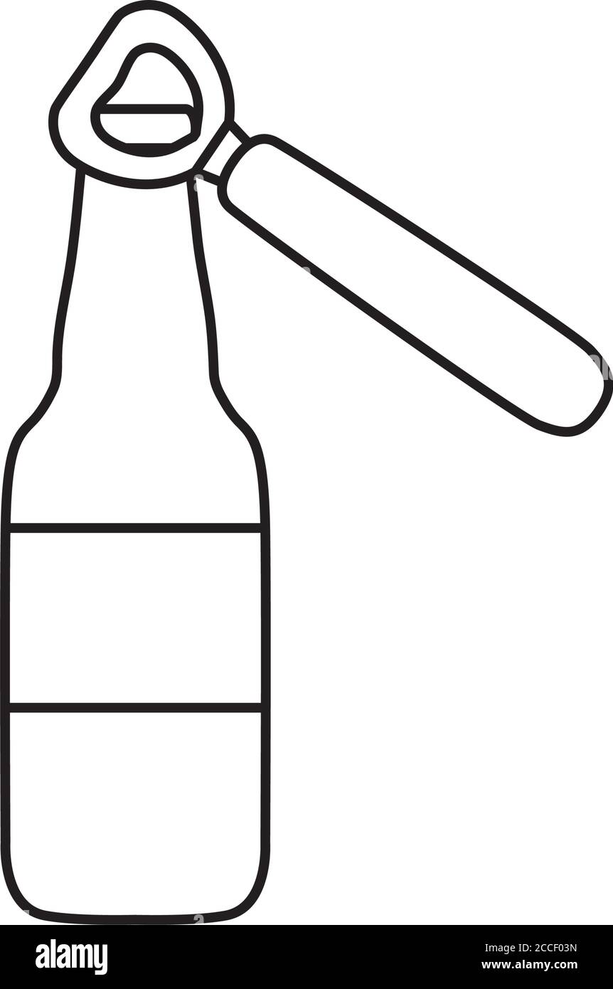 bottle opener with beer bottle icon over white background, line style