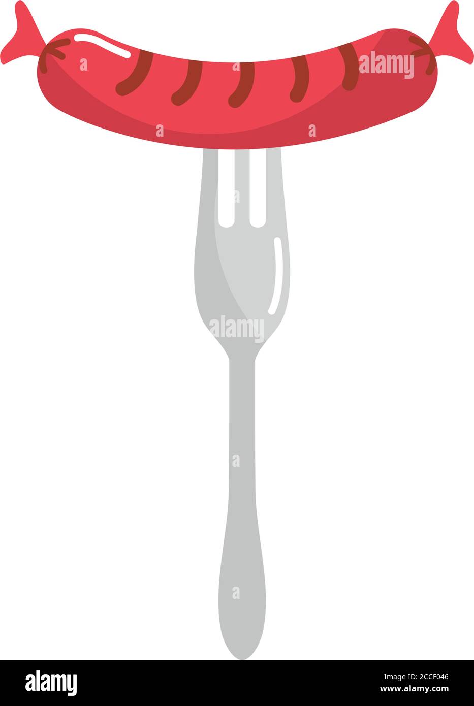 fork with sausage icon over white background, flat style, vector illustration Stock Vector