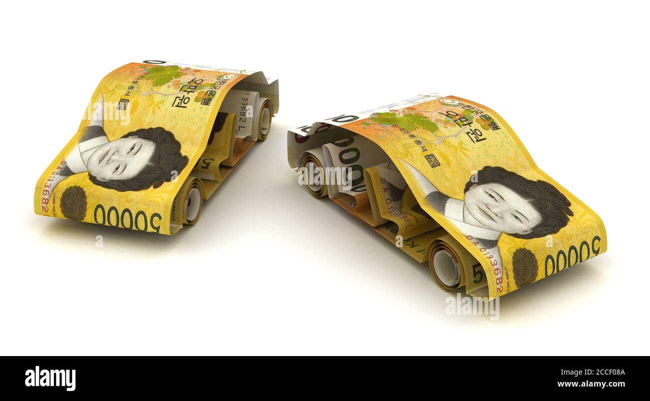 Car Finance With South Korean Won (Isolated on white background) Stock Photo
