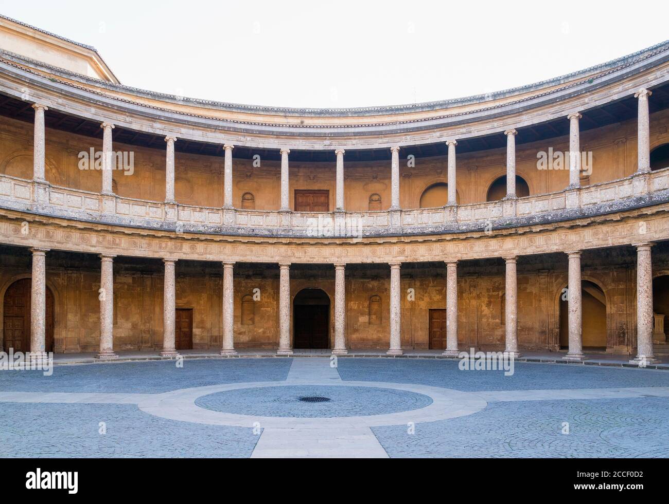 Granada (Spain), Alhambra, Palacio de Carlos V., courtyard, Doric and Tuscan arches Stock Photo