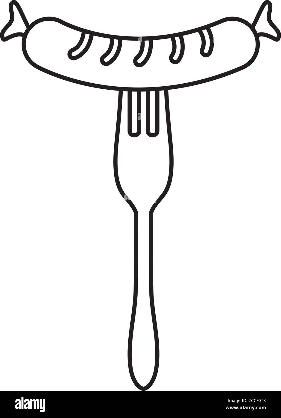 fork with sausage icon over white background, line style, vector illustration Stock Vector