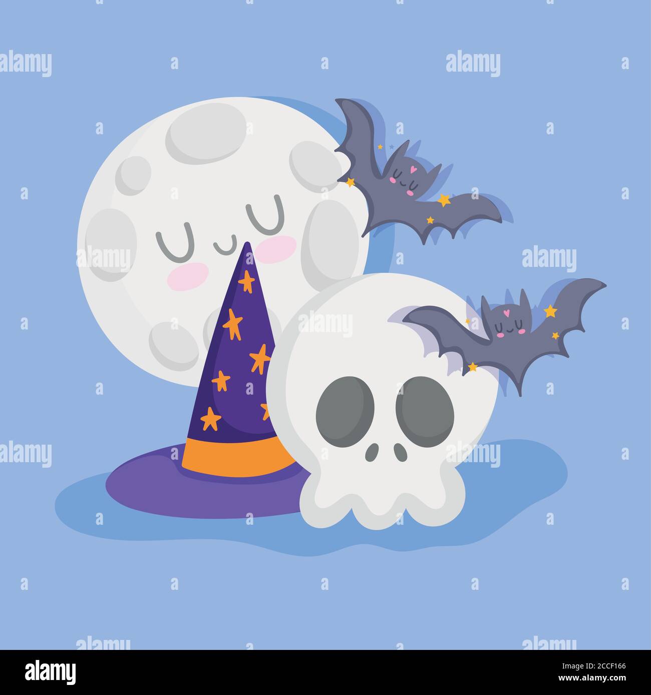 happy halloween, skull hat bats and moon trick or treat party